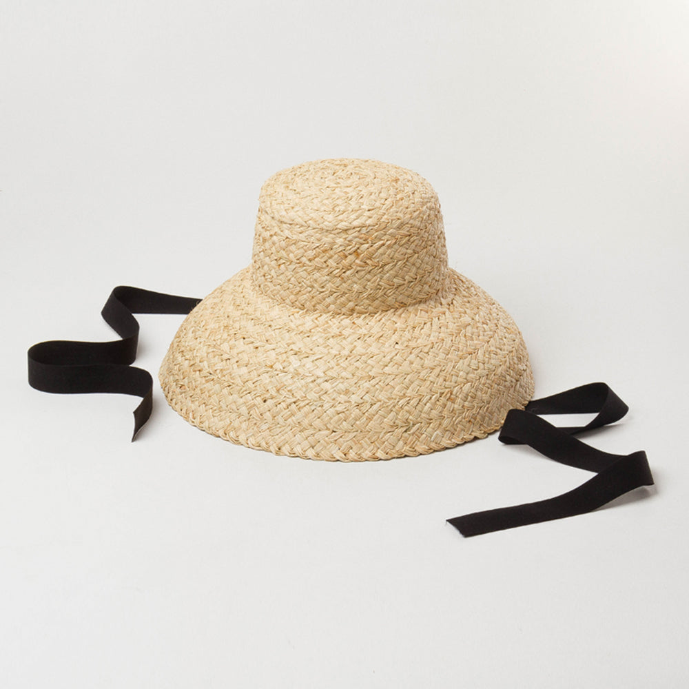 Bianka Plus Hand Made Wheat Hat with Black Ribbon