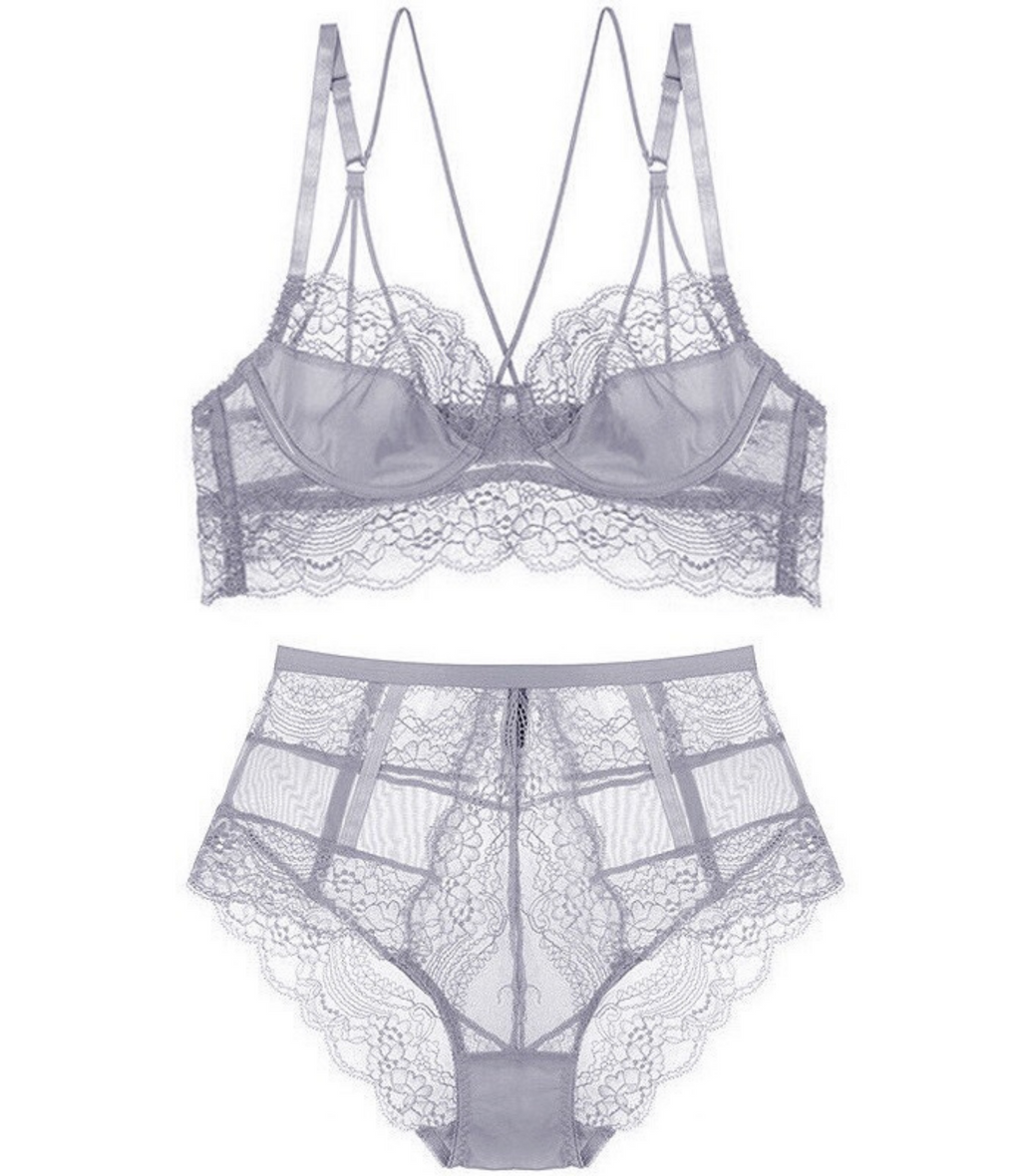Black Cherry Stretch-Tulle and Lace Underwired Bra